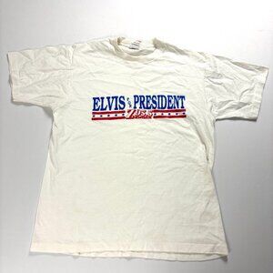 Vintage Elvis For President T Shirt White Sz M (Tag L) Z95.5 WCZY FM Radio USA
